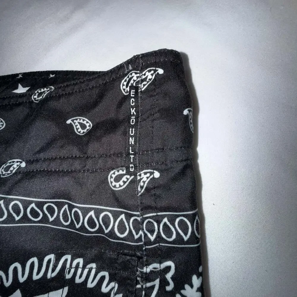 Ecko Unltd Black Bandana Paisley Print Men's Board Shorts size 34W